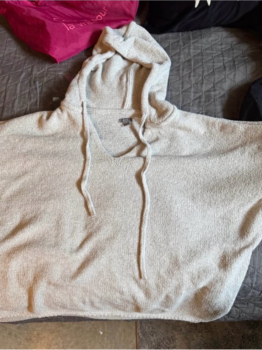 Aerie Grey Hooded Cowl-Neck Sweater